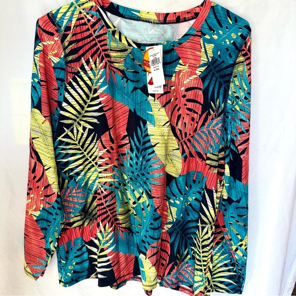 NEW L. L. Bean Tropical Print Long Sleeve sun shirt top Women’s size XL